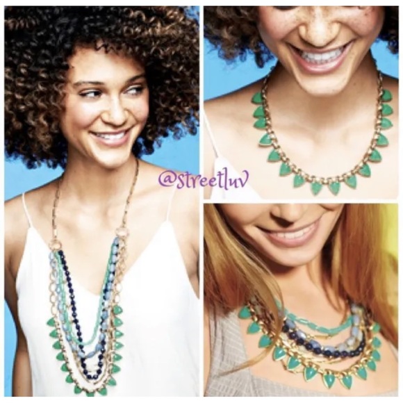 Stella & Dot Sutton Stone Necklace Blue Green And Gold - Picture 3 of 6